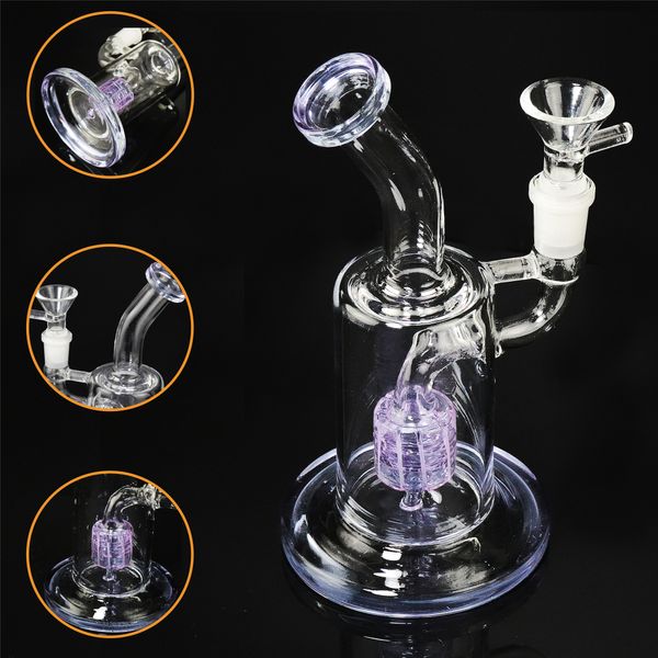 Cam Bong Nargile Sigara Su Borusu 8.26 inç Percolator Dağınık Shisha Filtre Beher Bubbler W / Buz Catcher Mor Küçük Bongs Nargile