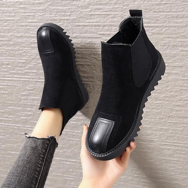 

boots 2021 autumn winter women's female shoes tube cotton retro short plus velvet women1, Black