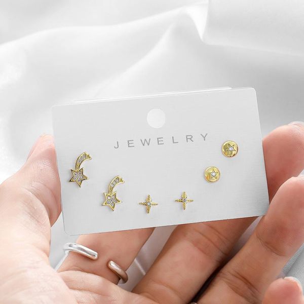 

stud fashion cute star cross earrings sets gold and silver color korean pierceing for women girls jewelry 2021, Golden;silver