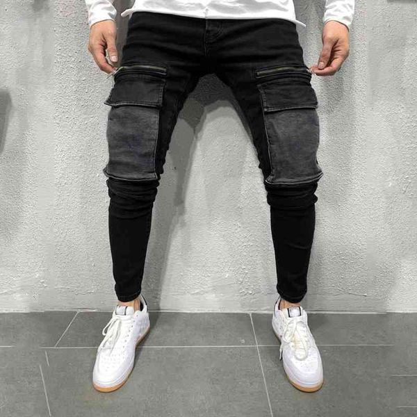 

2021 men's casual sports pants zipper large pocket hip hop jeans, Blue