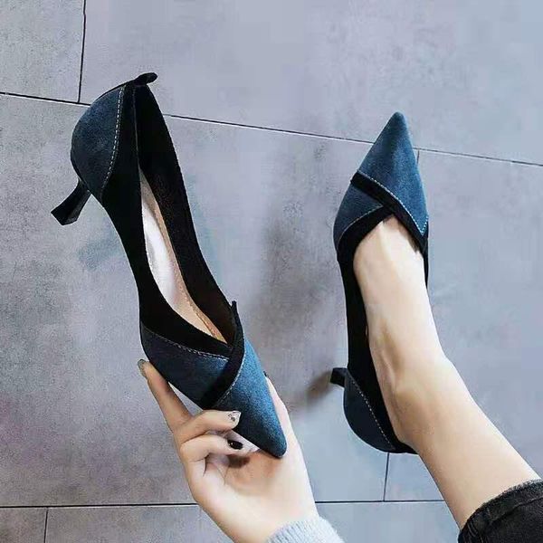 

dress shoes spring and autumn large size 41 one 43 fairy gentle single small high heels 2021 wild net red feet fat wide, Black