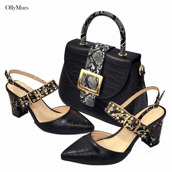 

dress shoes luxury rhinestone woman and matching bag set nigeria style pumps for evening party, Black