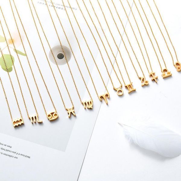 

stainless steel star zodiac sign neckless 12 constellation pendant necklace women gold chain necklace men jewelry gift, Silver