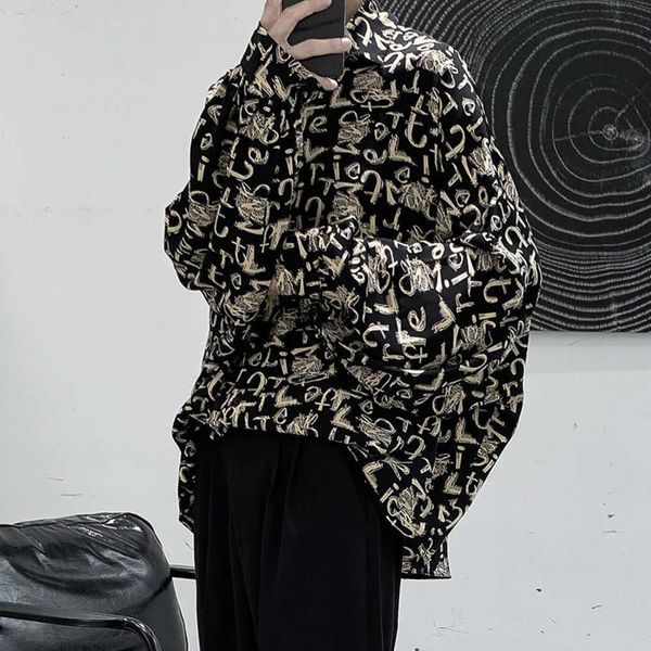 

men's casual shirts shirt korean version long sleeve fashion ruffian dark men's suit with fashionable and handsome fried street wa, White;black