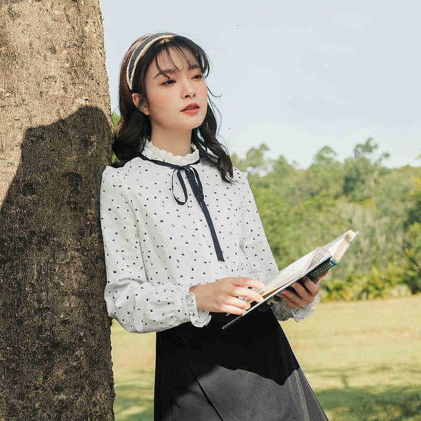 

women's blouses & shirts blouses spring arrival art animal silhouette printed hollow pleats collar bowknot vitality reduce age blouse j, White