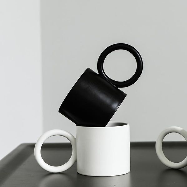 

mugs 300ml white & black ceramic with big round handle personalized coffee tea milk cups modern home office drinkware couple mug