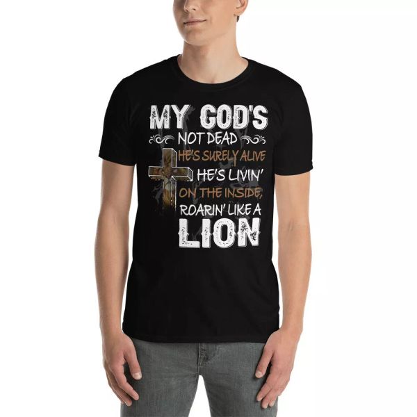 

my god's not dead he's surely alive like lion jesus lover t-shirt, White;black