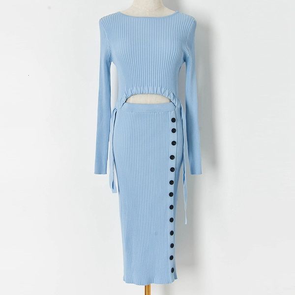 

women's knits & tees spring summer split button women knit dress slim hollow out long sleeve woman elegant solid color maxi 20ag, White