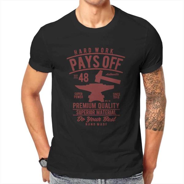 

men's t-shirts hard work pays offanvil classic design graphic off retro t-shirt 100% cotton round nevk men clothing, White;black