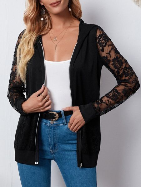 

emery rose contrast lace zip up hoodie 89r0#, White;black