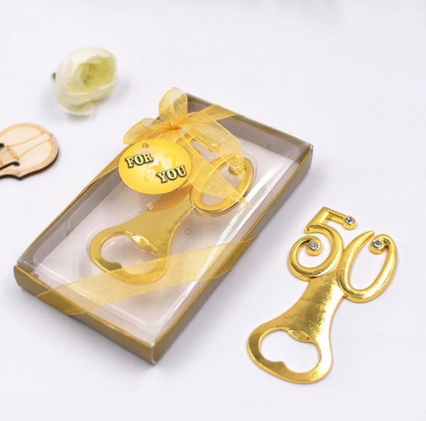 

wedding party gifts 50pcs/lot golden wedding souvenirs digital 50 bottle opener 50th birthday anniversary gift for guest