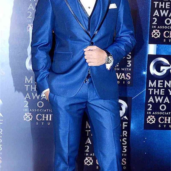 

men's suits & blazers brand groomsmen shiny royal blue groom tuxedos peak lapel men wedding man bridegroom (jacket+pants+vest+bow, White;black