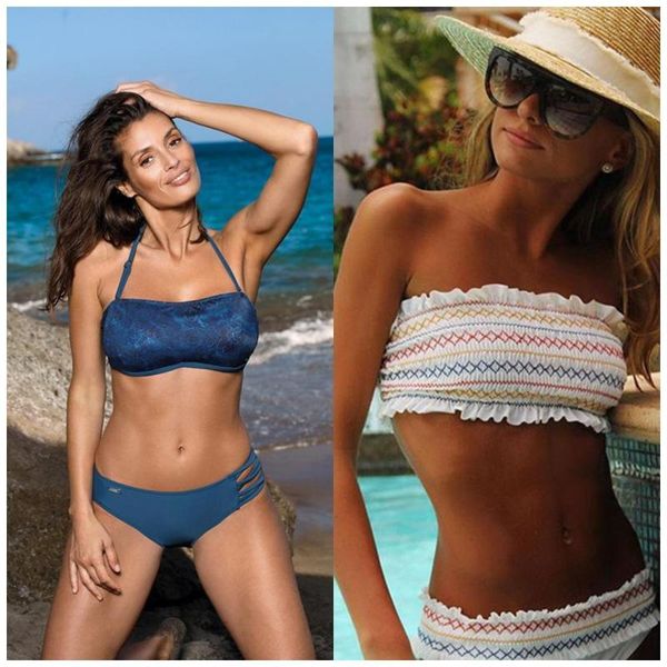 

one-piece suits 2021 wrinkled edge color stripe wrap chest european and american tie dyed fabric bra split bikini swimsuit women