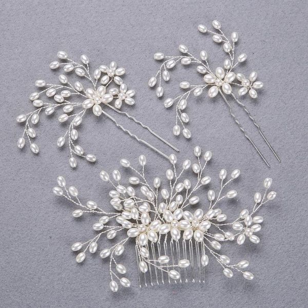 

hair clips & barrettes fashion pearl bride headdress jewelry forseven silver color combs wedding accessorie pin e17082-21, Golden;silver