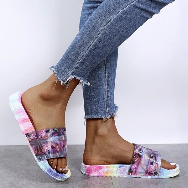 

slippers women's shoes flat sandals and fashion rainbow outer wear large size couple n935, Black