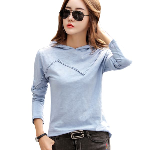 

women's t-shirt shintimes hooded women geometric long sleeve tshirt woman clothes female korea fall cotton casual tee shirt femme 4x5t, White