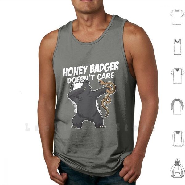 

honey badger doesnt care tank mens vest sleeveless camping honeybee, White;black