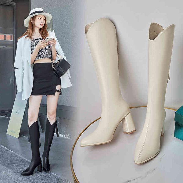 

boots white black women knee high pu leather pointed toe ladies long short plush winter ff1a