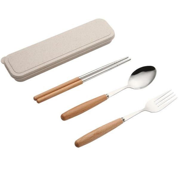 

chopsticks 3 in 1 cutlery set spoon fork travel folded stainless steel tableware kits aluminum case