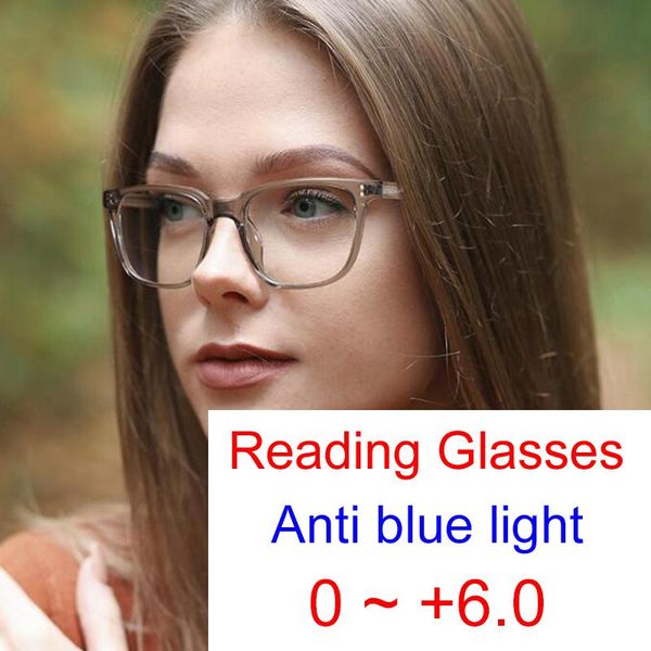 

sunglasses high-grade computer glasses anti blue light square reading women men clear gray eyeglasses frame vintage leesbril 0 +6.0, White;black