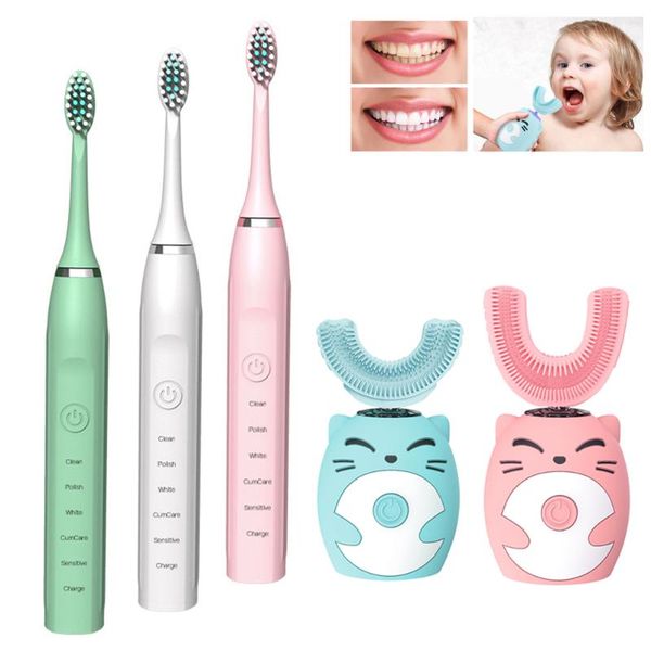 

smart electric toothbrush sonic for children kids adults cute cartoon u-shaped 360 degrees silicon automatic teeth tooth brush