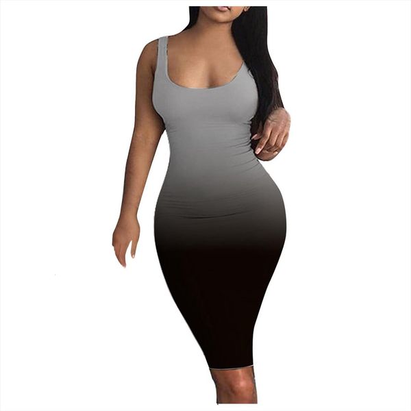 

bodycon gradient print tank womens dress sleeveless basic midi party clubwear slim ladies mini vestidos female, Black;gray