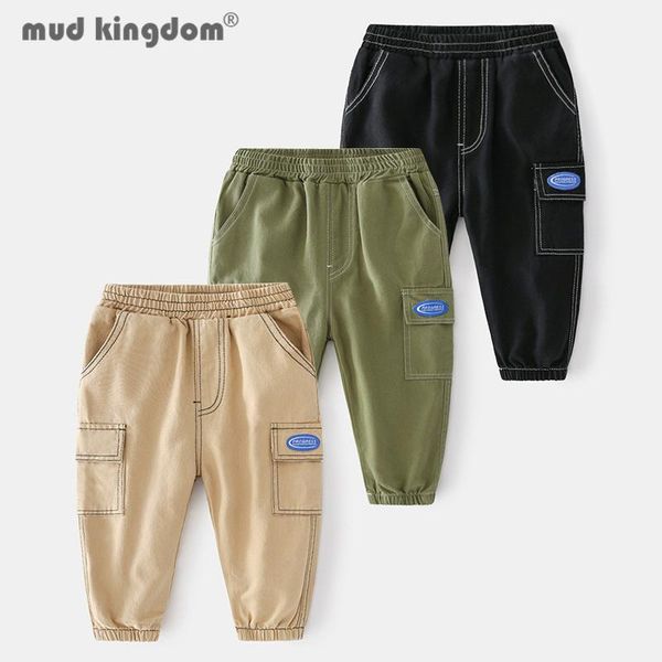 

trousers mudkingdom fashion boys cargo pants elastic waist slant pocket solid overalls for kids casual pull on children clothing, Blue