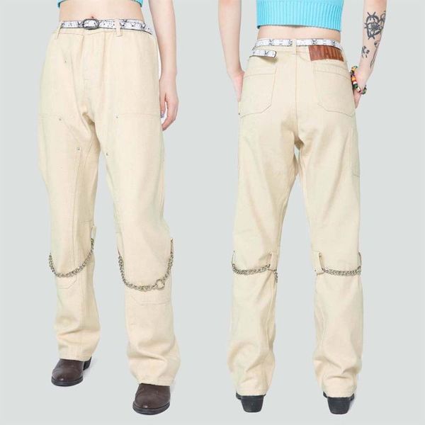 

women's jeans fashion women black flare denim pants 2021 streetwear trend knee chains flared men casual micro-elasticity, Blue