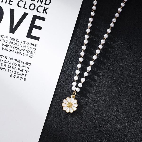 

chains sunshine pearl necklace wind flower jewelry, Silver
