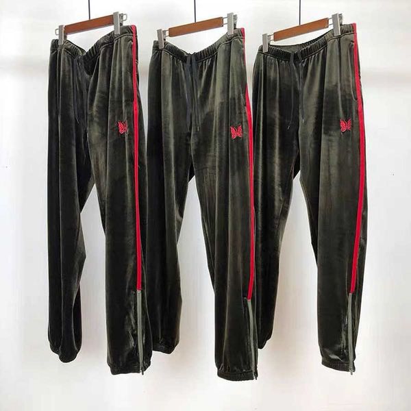 

men's pants awge veet sweatpants butterfly embroidery drawstring jogger needles trousers lf0m, Black