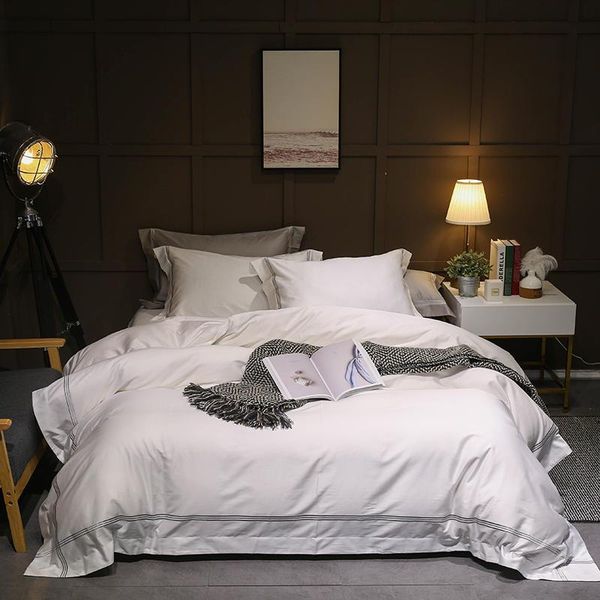 

cotton white grey bedding set  king bed linen bedsheet embroidery duvet cover parrure de lit ropa cama sets