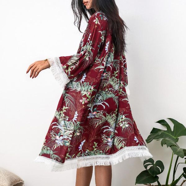 

casual dresses 2021women's summer beach suit bikini blouse long tassel rayon sunscreen women, Black;gray