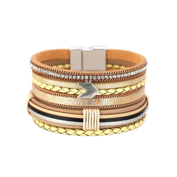 

bangle bohemian ethnic style bracelet for women arrow accessories multilayer leather magnetic buckle ladies wholesale, Black
