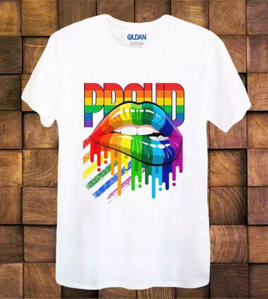 

proud lgbt rainbow lips t shirt ideal gift ladies men's tee top, White;black