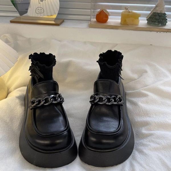 

dress shoes thick-soled black chain small pu leather womens autumn single japanese girl jk uniform mary janes