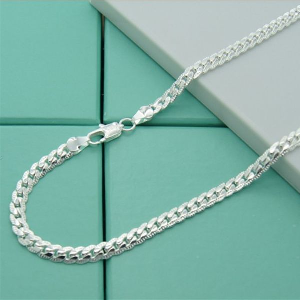 

fashion 925 sterling silver necklace 5mm flat snake link chain lobster clasp collares necklaces for women men jewelry
