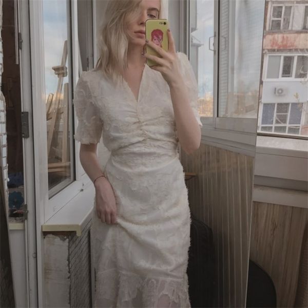 

alien kitty stylish v-neck elegant waist-controlled slimming early spring plus slender ruffles short-sleeved long dress 210630, Black;gray