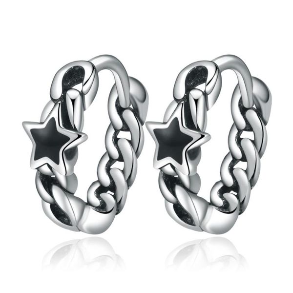 

hoop & huggie hollow black five-pointed star boho 925 sterling silver earrings for men women trendy thick jewelry gifts, Golden;silver
