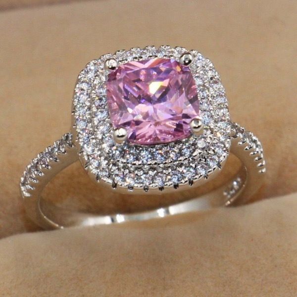 

year old sapphire blue pink white exquisite jewelry full of brick high end ladies temperament wedding engagement party ring, Silver