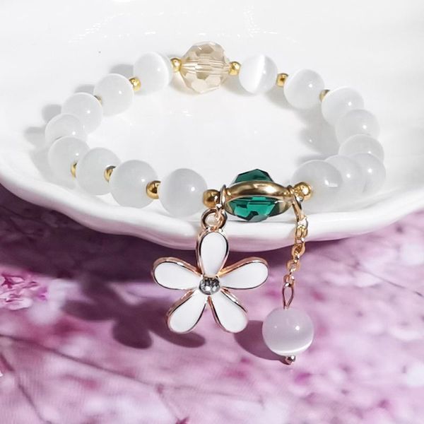 

charm bracelets ladies sweet simple and fashionable all-match opal bracelet flower pendant various colors single circle jewelry, Golden;silver