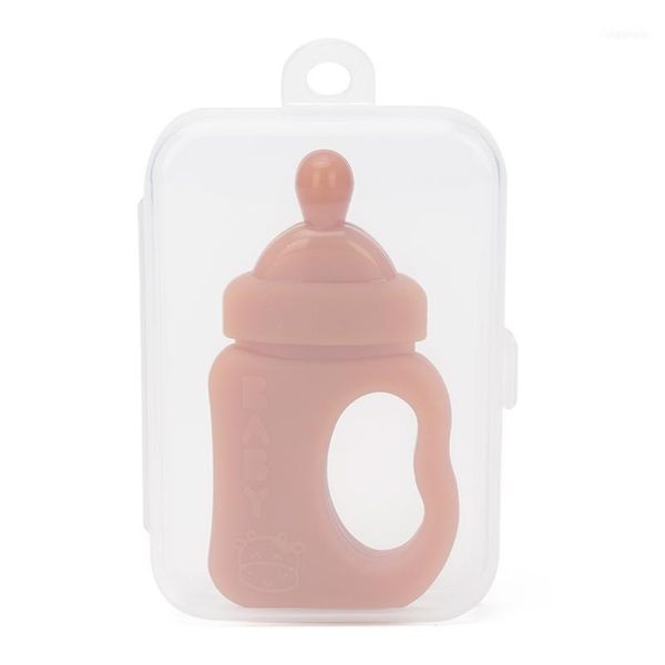 

infant cartoon chewing toy baby milk bottle shape silicone teether storage box1