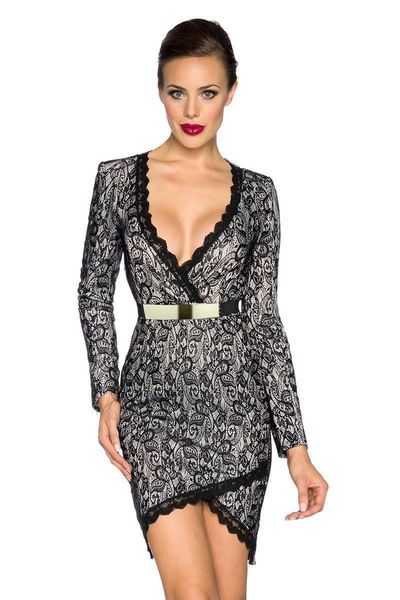 

casual dresses plunge v neck long sleeve elegant woman business fashion work wear mini sundresses with belt clothing, Black;gray