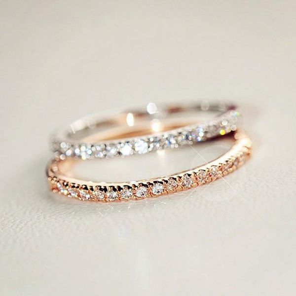 

1pc simple couple rings for women 2021 jewelry elegant single row zircon ring birthday anniversary gift girlfriend cluster, Golden;silver