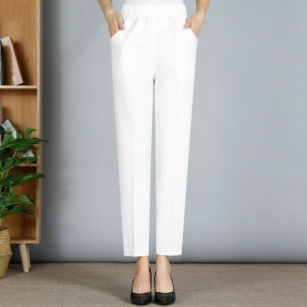 

capri 2021 spring summer women of the middle ages elastic belt casual straight pants plus size 5xl women's scholarship, Black;white