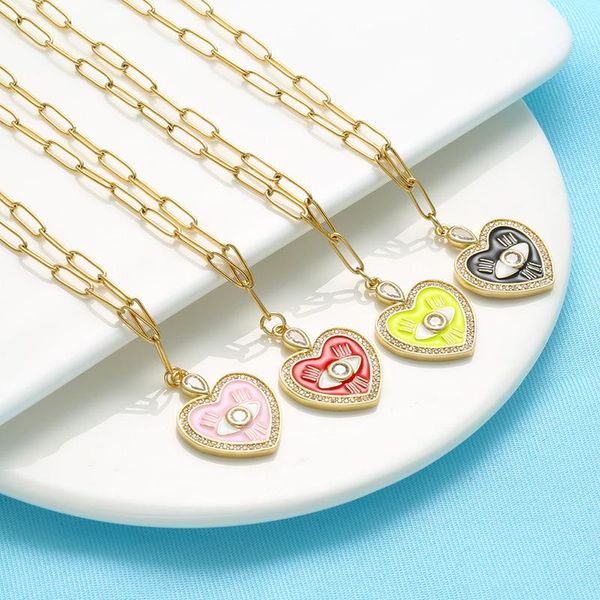 

pendant necklaces qmhje enamel heart evil eye charm necklace women choker gold chain geometric thick neon yellow anniversary, Silver