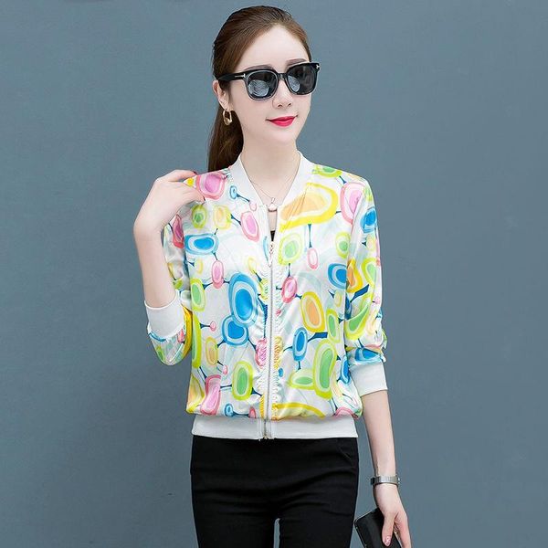 

women's jackets women 2021 fashion summer plus size jacket print loose female thin long sleeve bomber sunscreen coats y465, Black;brown