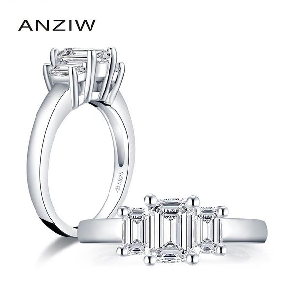 

cluster rings 925 sterling silver engagement for women emerald cut three stones lover jewelry bague femme argent squillare, Golden;silver