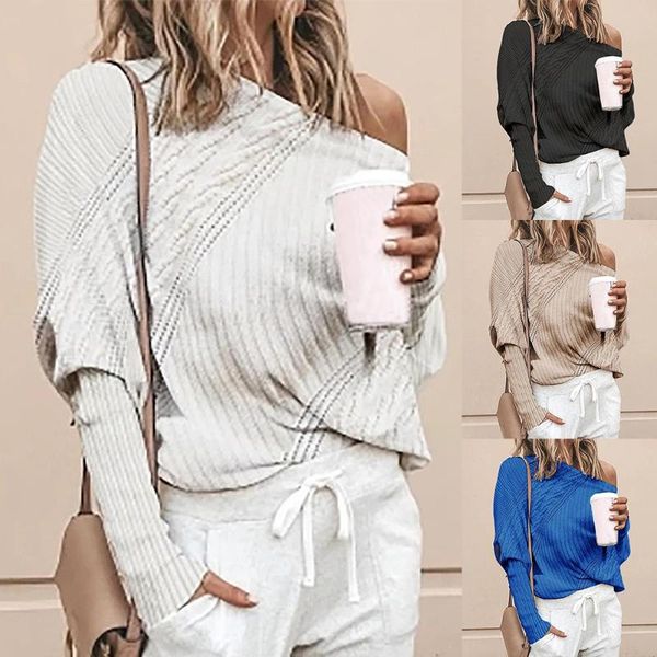 

women slash neck solid knit sweater autumn winter long sleeve button pullover off shoulder streetwear #1125 women's sweaters, White;black