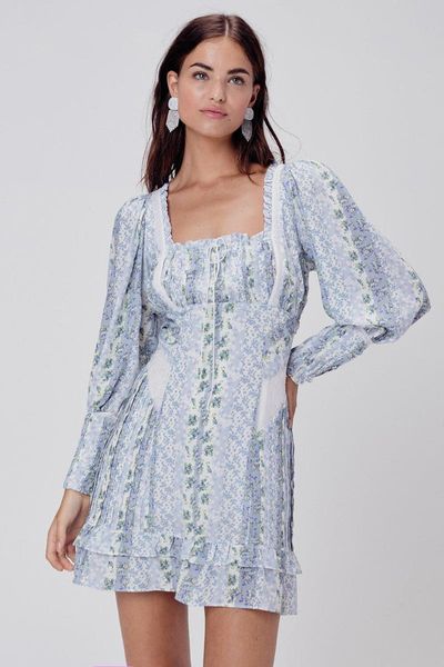 

casual dresses 2021 luxury runway dress vintage square collar lace patchwork ear-edge floral lace-up lantern sleeve party, Black;gray