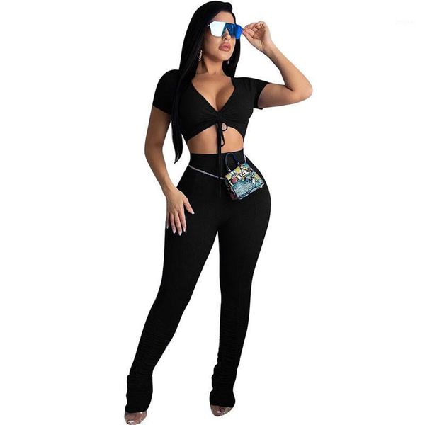 

two piece set summer clothes for women ruched drawstring crop and pants suit elegant 2 club outfits matching sets dress, White